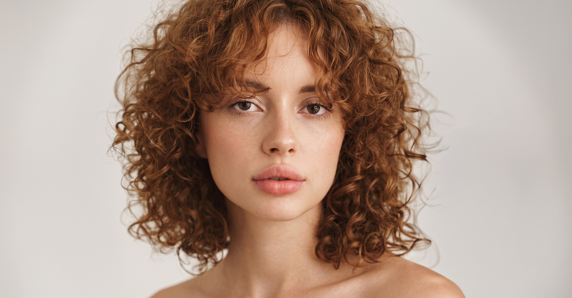 immagine di un volto di una ragazza con capelli molto ricci, corti sopra le spalle e rossi